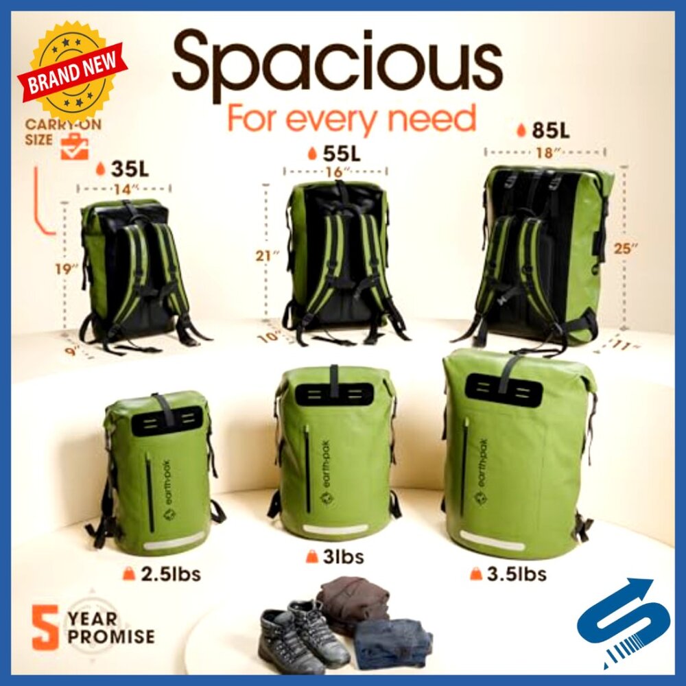 Waterproof Hiking Backpack with Roll-Top Closure and Padded Straps - Picture 2 of 6